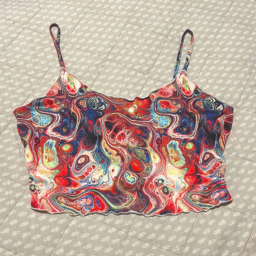 Trippy Rave Lettuce Edge Tank Crop Top